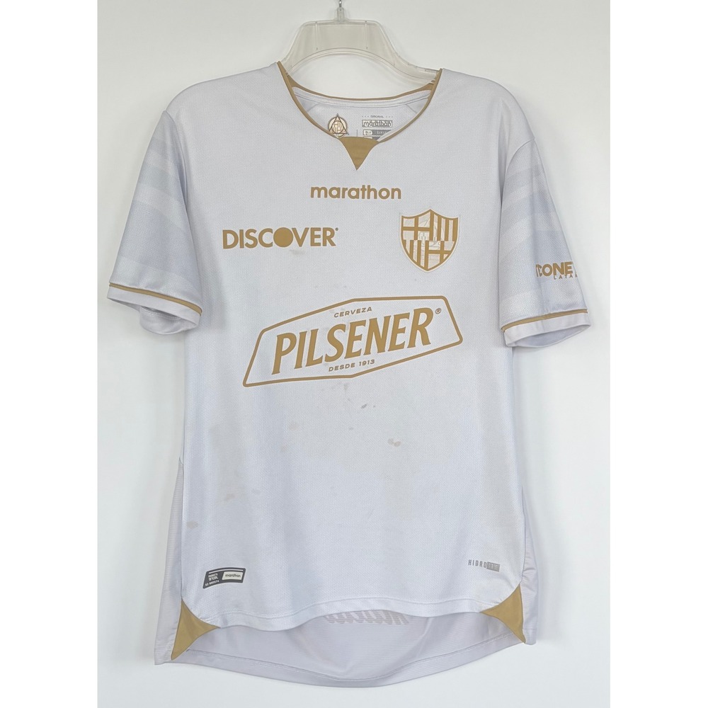 Marathon Barcelona SC Soccer Jersey White Gold Pilsener Mens Small Ecuador Away